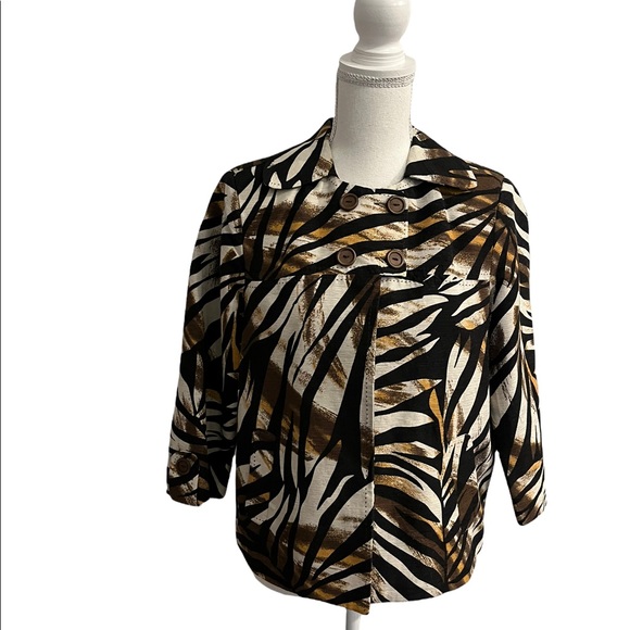 Scott Taylor Silk Textured Zebra Print Button Cape Jacket - Picture 2 of 10